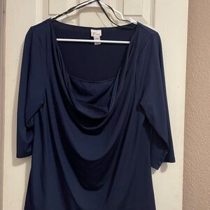 Venezia Deep Blue Cowl Neck Blouse